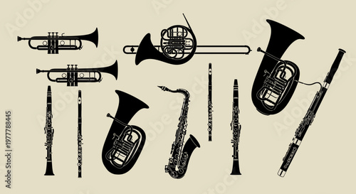 Orchestral Instruments Silhouette Collection: Brass and Woodwind Ensemble