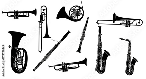 Orchestral Brass and Woodwind Instruments Silhouette Collection
