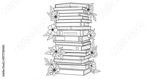 Stack of Books with Flowers Illustration - Vintage Style