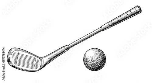 Vintage Golf Club and Ball Sketch - Retro Sport Equipment Illustration