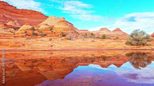 Twin Buttes Reflection along The Wave Trail in Coyote Buttes North Arizona