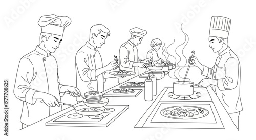 Chefs Cooking in Professional Kitchen