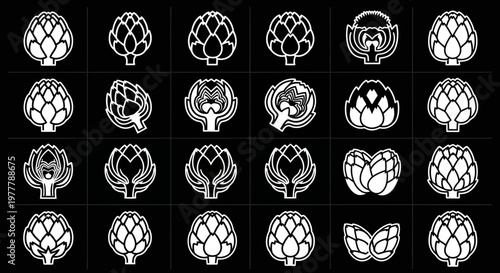Artichoke Icons Set: Fresh Vegetables, Healthy Food, Organic Produce, Culinary Ingredients