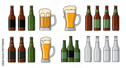 Assorted Beer Bottles and Mugs Collection