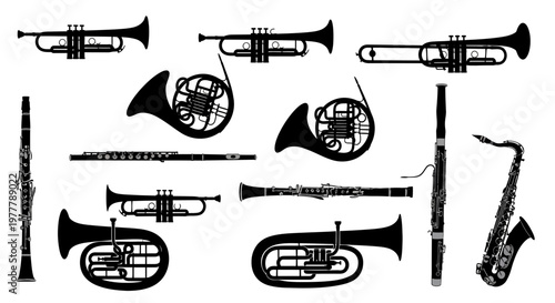 Orchestral and Brass Musical Instruments Silhouette Collection