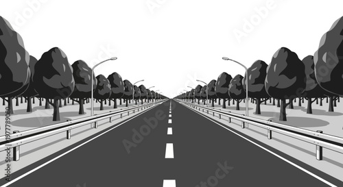 Endless Highway Road Perspective with Trees and Streetlights