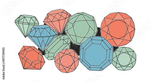 Colorful Gemstones Collection: Diamonds, Jewels, Gems - Flat Illustration