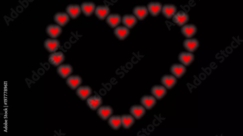 Romantic Heart Shape Animation with Sequential Floating Hearts on Black Background for Love and Valentine Concept