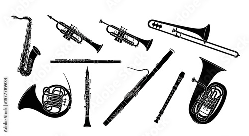Orchestral Instruments Silhouette Collection - Wind and Brass Instruments