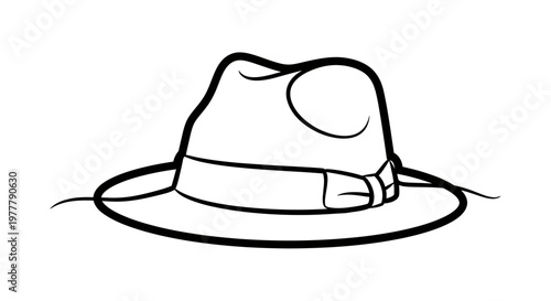 A simplistic black line drawing of a fedora-style hat with a ribbon