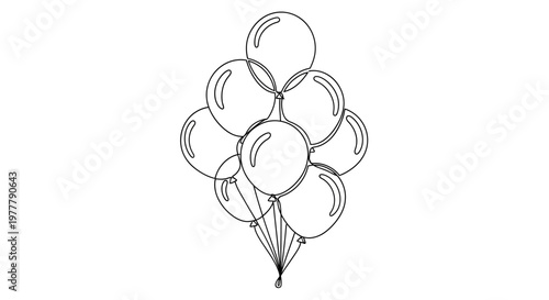 A cluster of balloons tied together by strings, drawn in simple black lines