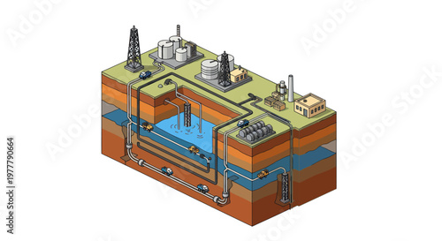 Oil and Gas Extraction and Processing Infrastructure Diagram.