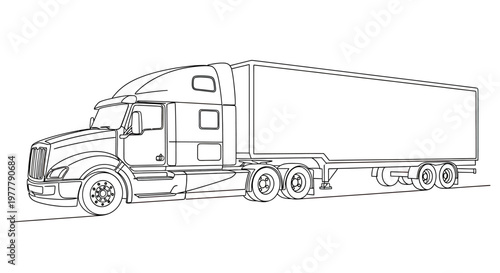 Tablou pe pânză A detailed outline drawing of a large semi-trailer truck on a road