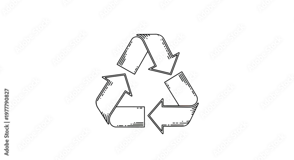Obraz premium Black and white line art recycling symbol with dashed lines on arrows