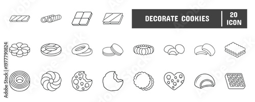 20 Decorate Cookies Line Icon Illustration Set