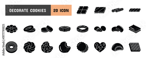 20 Decorate Cookies Glyph Icon Illustration Set