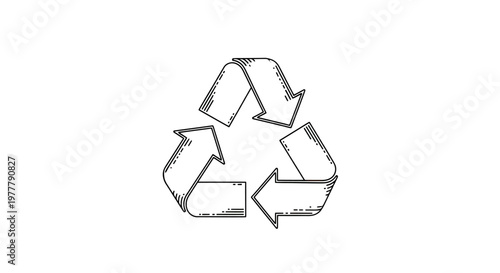 Black and white line art recycling symbol with dashed lines on arrows