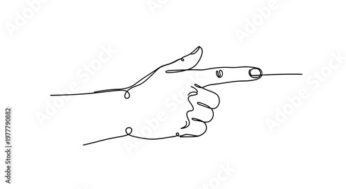 Minimalist line art of a hand pointing right with a swirl
