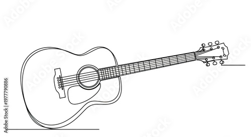 Minimalist line art of an acoustic guitar, showcasing its contours and fretboard