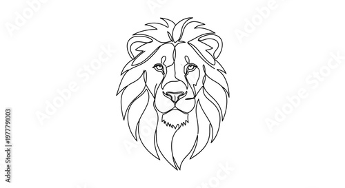 A minimalist line drawing of a lion's head with a flowing mane