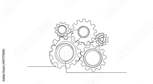 Interlocking gears in a continuous line drawing