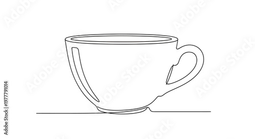 A minimalist line art illustration of a coffee cup on a white background