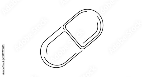Minimalist line drawing of a capsule pill against a white background