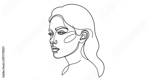 Elegant single-line drawing captures a woman's profile with flowing hair and subtle facial features