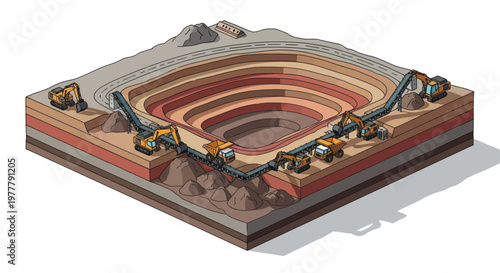 Open Pit Mining Operation Showing Excavation and Layered Geology.