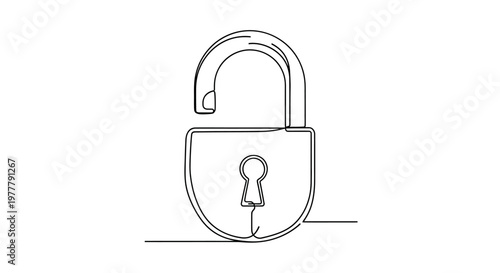 Simple line drawing of an open padlock on a white background