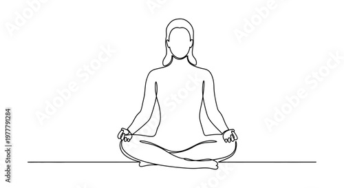 Simple line art shows a person meditating in a lotus pose