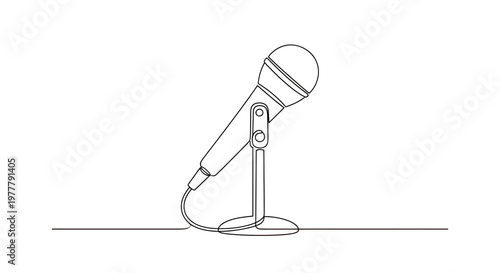 Minimalist line art of a microphone on a stand