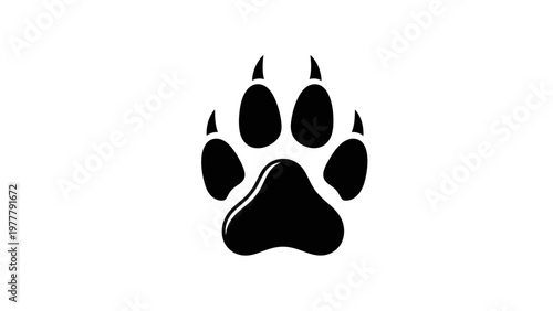 Black Wolf Paw Print Icon on White Background - Wild Animal Track Symbol