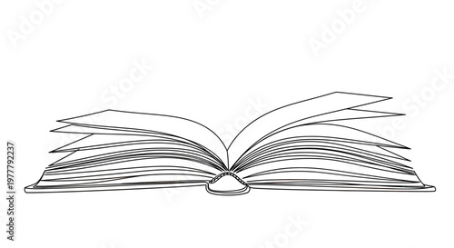 Open book with many pages fanning out, displayed against a white background