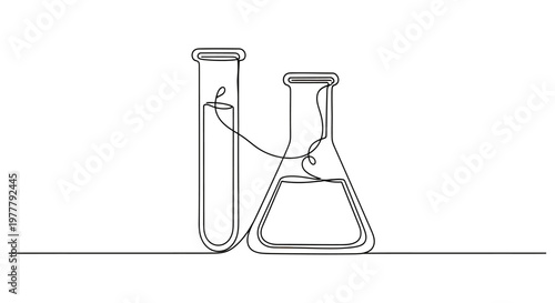 A simple black line drawing of two interconnected laboratory flasks