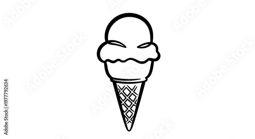 A simple black outline drawing of an ice cream cone with two scoops