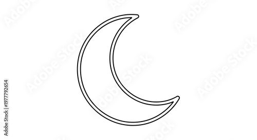 A simple black outline of a crescent moon shape on a white background