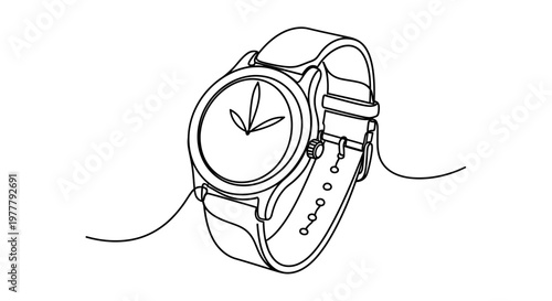 Minimalist outline drawing of a wrist watch with leather strap and simple dial