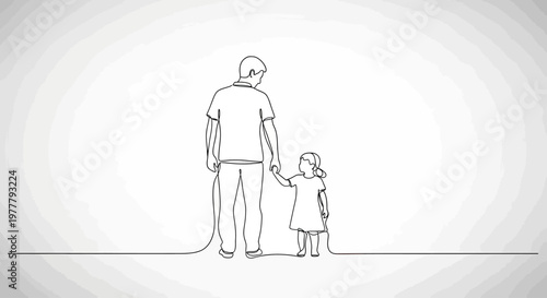 A father and daughter holding hands in a minimalist line art