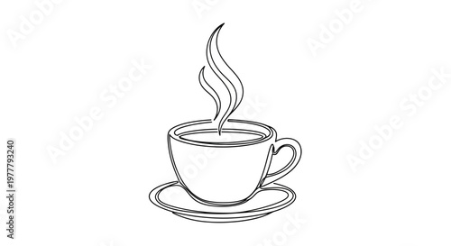 A simple line drawing of a steaming cup of coffee on a saucer