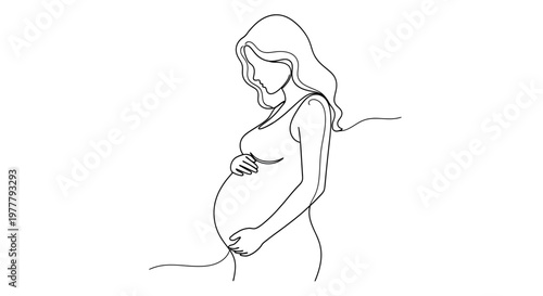 Minimalist drawing of a pregnant woman's profile holding her belly