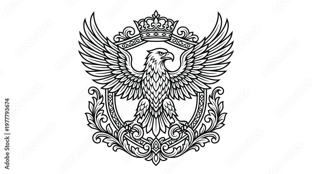 Fototapeta premium Eagle with crown and shield emblem.