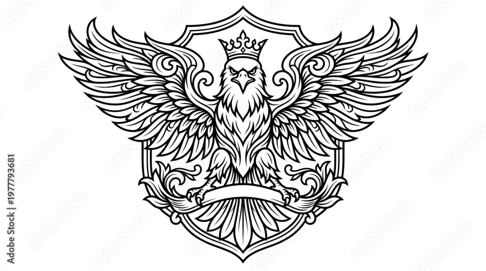 Fototapeta premium Eagle with crown and wings spread.