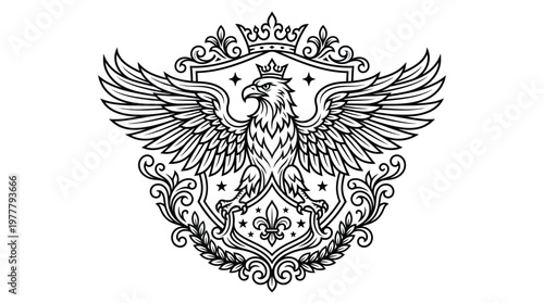 Eagle Bird with Crown Wings Spread.