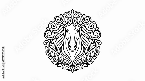 Horse head with flowing mane.
