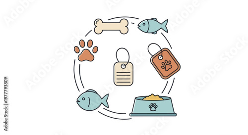 Collection of Pet Care Icons Arranged in a Circle.