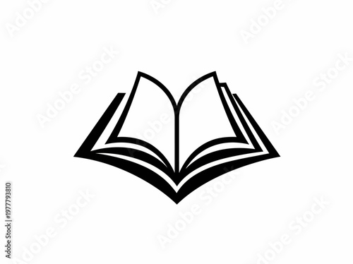 Minimalist open book icon vector illustration showcasing a simple graphic design element for use in educational resources and scholarly publications or digital academic library branding projects