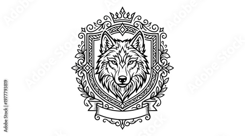 Wolf head illustration in crest.