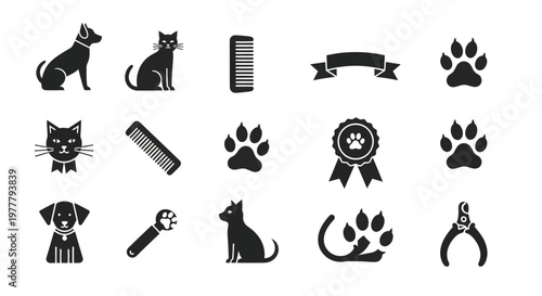 Collection of Pet Grooming Icons and Symbols.