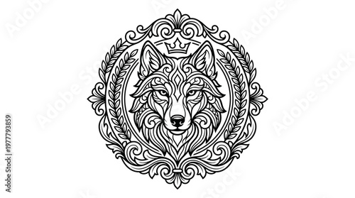 Wolf head with ornate design.